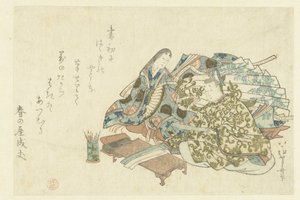 Ein Höfling bereitet sich darauf vor, ein Gedicht zu schreiben von Uematsu Toshu