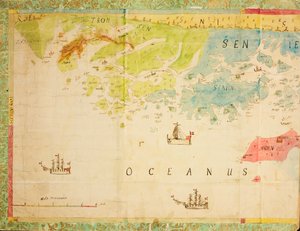 Karte aus der Kartensammlung der Nationalbibliothek. Die Karte wurde handgezeichnet und zeigt Trøndelag, Nordland, Troms, Küste, Seekarte