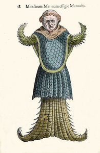 Der Seemönch, imaginärer Fisch und Meeresmonster von Ulisse Aldrovandi (1522-1605), „Monstrorum Historiae“, Bologna 1642 von Ulisse Aldrovandi