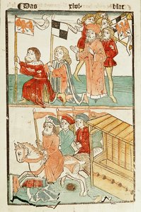 Belehnung des Burggrafen von Nürnberg, Friedrich von Hohenzollern, mit der Mark Brandenburg durch Kaiser Sigismund von Ulrich von Richental
