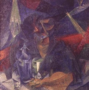 Komposition der Figur einer Frau an einem Tisch von Umberto Boccioni