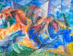Pferd, Reiter und Gebäude