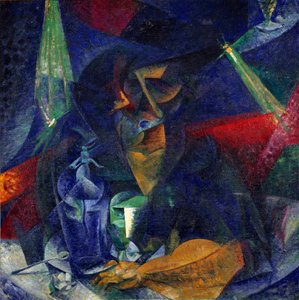Dame im Café oder Kompentration von Lichtern und Plänen