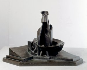 Entwicklung einer Flasche im Raum (Linee e forza di una bottiglia). Bronzeskulptur von Umberto Boccioni (1882-1916) 1912. Dim: 38,1 cm. Mailand, Museo del Novecento von Umberto Boccioni