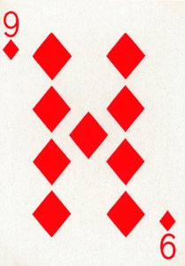 9 der Diamanten aus einem Kartenspiel von Goodall & Son Ltd., um 1940 von Unbekannt