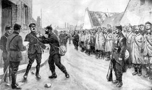 Ein deutscher Gefangener wagt es, einen Offizier anzugreifen, Frankreich, Erster Weltkrieg, 1915