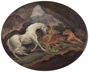 Ein Pferd erschreckt durch eine Löwin, ca. 1800 von Unbekannt