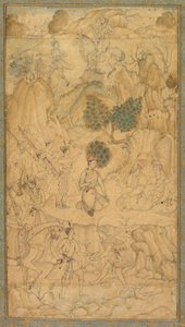 Ein Prinz besucht einen heiligen Mann in einer felsigen Landschaft, ca. 1590 von Unbekannt