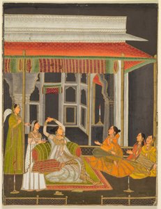 Eine Prinzessin auf einer Terrasse mit Begleitern bei Nacht, um 1760 von Unbekannt