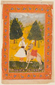 Ein Rajput-Krieger mit Kamel, möglicherweise Maru Ragini aus einem Ragamala
