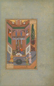 Ein Raufbold verschont das Leben eines armen Mannes, Folio 4v aus einem Mantiq al-tair Sprache der Vögel, 16. Jahrhundert