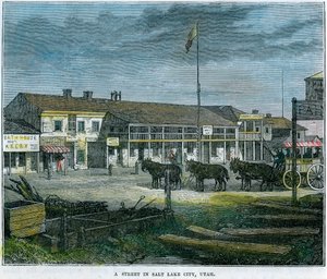 Eine Straße in Salt Lake City, Utah, USA, um 1880