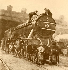 Eine Wäsche und Bürste für den Flying Scotsman, um 1930