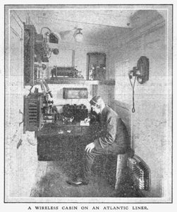 Eine Funkkabine auf einem Atlantikliner, 20. April 1912