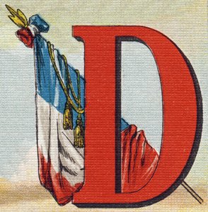 Eine Flagge. Gravur in "Alphabet de ma petite fille". Bernardin-Bechet und Fils, Buchhändler-Verleger, Paris, um 1895. Unzerbrechliches Album auf Leinwand. Bibliotheque des Bebes. 12 Seiten. Album mit einer Lesemethode und einem illustrierten Abecedarium. von Unbekannt