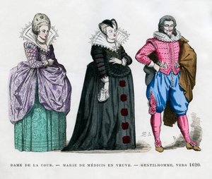 Eine Hofdame, Marie de Medici als Witwe, und ein Herr, um 1620 von Unbekannt