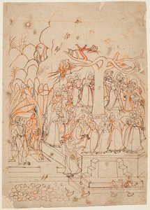 Ein Blatt aus einer Baramasa-Serie: der Monat Jyestha Mai-Juni, Krishna beobachtet die Gopis..., um 1760 von Unbekannt
