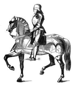 Ein mittelalterlicher Ritter bewaffnet und beritten für den Krieg, 1870 von Unbekannt