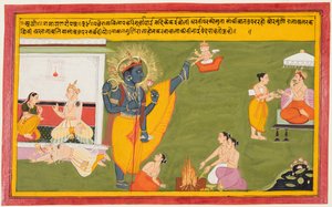 Eine Seite aus einem Ramayana: Vamana-Avatar von Vishnu Trivikrama, um 1710 von Unbekannt