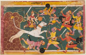 Eine Seite aus dem Devi-Mahatmya: Die Göttin als Trinkerin des Dämons Raktabija, um 1640 von Unbekannt