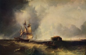 Ein Schiff und Männer in einem Ruderboot vor Calais, ca. 1830, 1938