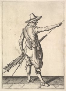 Ein Soldat zieht den Ladestock aus seinem Halter, aus der Serie Musketiere, Platte 25 von Unbekannt