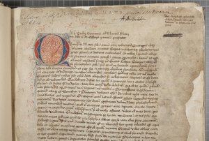 Ein Transkript, in drei Händen, der philosophischen Werke von Marcus Tullius Cicero, scheinbar aus der editio romana von 1471, mit Marginalien in der Hand von Archibald Whitelaw und anderen, ca. 1480 von Unbekannt