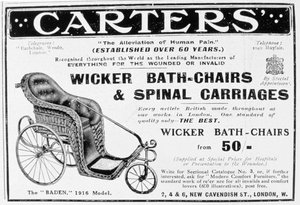 Werbung für Carters Korbbadstühle und Wirbelsäulenwagen, 1916