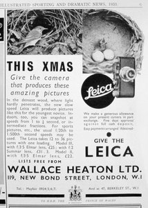 Werbung für Leica-Kameras verkauft von Wallace Heaton Ltd, New Bond Street, London, 1933
