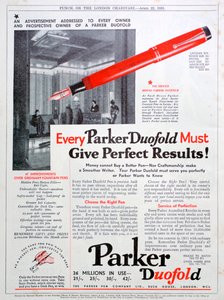 Werbung für Parker-Stifte, 1931