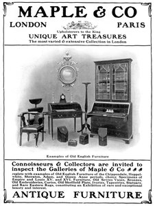 Werbung für Maple & Co aus London, Verkäufer von antiken Möbeln, 1901