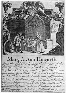 Werbung für Mary und Ann Hogarths Tuchladen, frühes bis mittleres 18. Jahrhundert, 1901