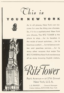 Werbung für das Ritz Tower Hotel in New York, 1934