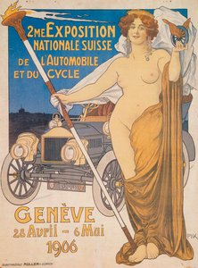 Werbung für die Zweite Schweizerische Nationale Auto- und Fahrrad-Ausstellung, Genf, 1906