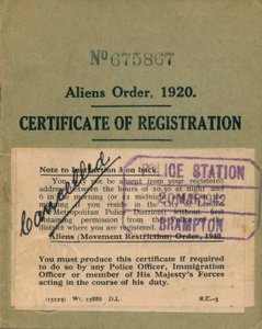 Aliens Order, Registrierungszertifikat von Unbekannt