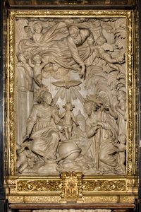 Altar des Heiligen Joseph oder Altar der Heiligen Familie, Hochrelief, Giacomo Bertesi 1668, Kathedrale Santa Maria Assunta, Kathedrale, Cremona, Lombardei, Italien (Foto) von Unbekannt