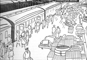 Illustration eines Bahnhofs der 1930er Jahre, 1937