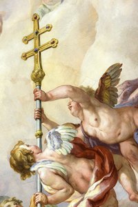 Engel, die ein Kreuz halten. Fresko von Johann Michael Rottmayr. Karlskirche, Wien, Österreich von Unbekannt