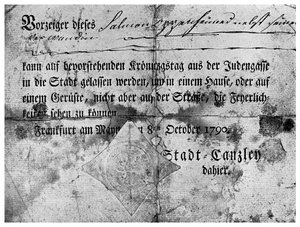 Antisemitismus: ein an Juden in Frankfurt ausgestellter Pass, 1790 1956 von Unbekannt
