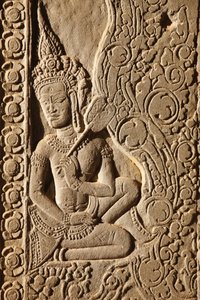 Apsara-Tänzerin-Schnitzerei im Angkor Wat, Siem Reap, Kambodscha von Unbekannt