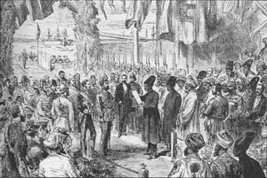 Ankunft des Prinzen von Wales in Bombay, Indien, am 8. November 1875, 1908 von Unbekannt