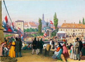 Ankunft des Dampfschiffs an der Station am Donaukanal, Wien, 1845