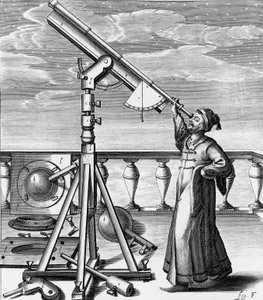 Astronomisches Teleskop mit Beobachter von Unbekannt