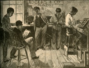 Bei der Arbeit in der Druckerei, 1881 von Unbekannt