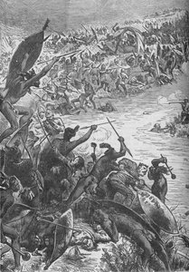 Angriff der Zulus auf die Eskorte des Achtzigsten Regiments am Intombe-Fluss, 1879 von Unbekannt