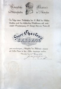 Babbage-Diplom von der Königlichen Akademie der Wissenschaften München