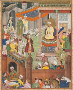 Babur erhält Beute und Humayuns Salut nach dem Sieg über Sultan Ibrahim..., ca. 1596-1597 von Unbekannt