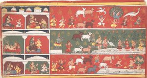 Bakasura, der Kranichdämon, kommt in Brindavan an... ein verstreutes Bhagavata Purana..., ca. 1700 von Unbekannt