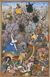 Balarama und Krishna kämpfen gegen den Feind, Folio aus einem Harivamsa Die Legende von