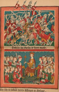 Schlacht und Gerichtshof während Heinrich VIIs Marsch auf Rom: Eine Seite aus dem Codex Balduineus
